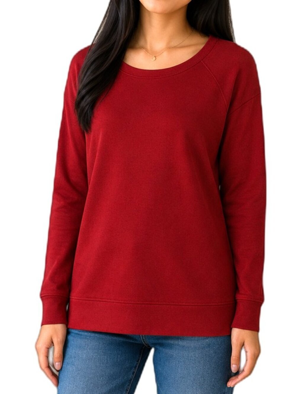 Tahari Vibrant Red Crew Neck Side Buttons Sweater